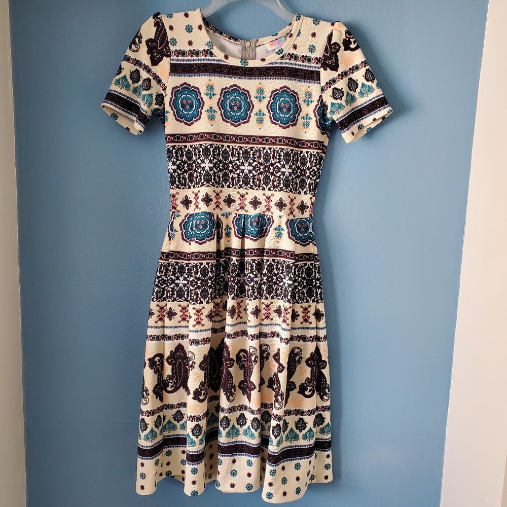 Lula Roe, Size S, Blue Flower Pattern
